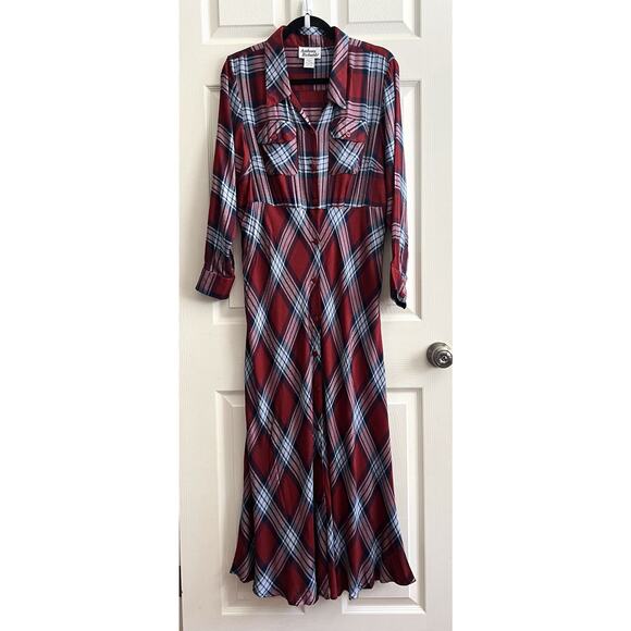 ANTHONY RICHARDS Vintage 1992 Plaid Button Down Shirt Maxi Dress - Picture 1 of 14